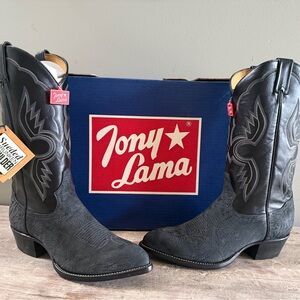 Tony Lama Black Men's Western Cowboy Boots leather size 8.5 Brand New